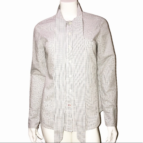 * SOLD * Tommy Hilfiger Pussy Bow Windowpane Print Button front Cotton Shirt - S - Picture 3 of 14